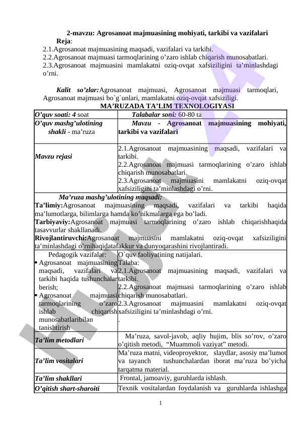 Agrosanoat majmuasi va oziq-ovqat xafsizligi