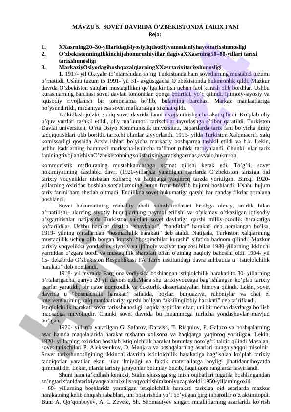 Sovet davrida o'zbekistonda tarix fani rivojlanishi
