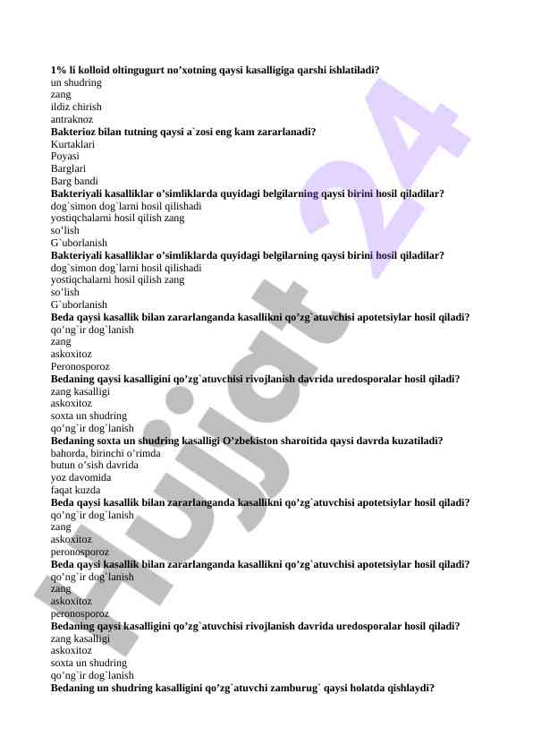 O'simlik kasalliklari va ularning belgilari