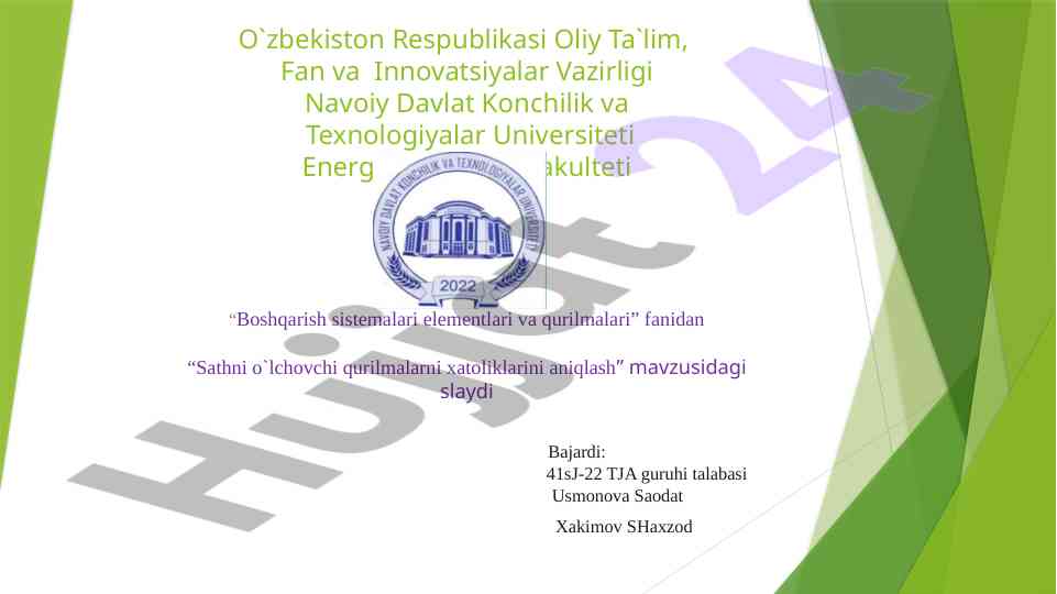 Sathni o'lchovchi qurilmalarni xatoliklarini aniqlash