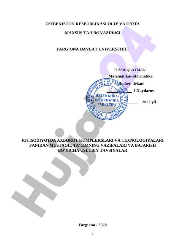 Iqtisodiyotda axborot komplekslari uslubiy tavsiyalar