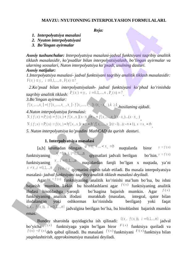 Nyuton interpolyatsiya formulalari