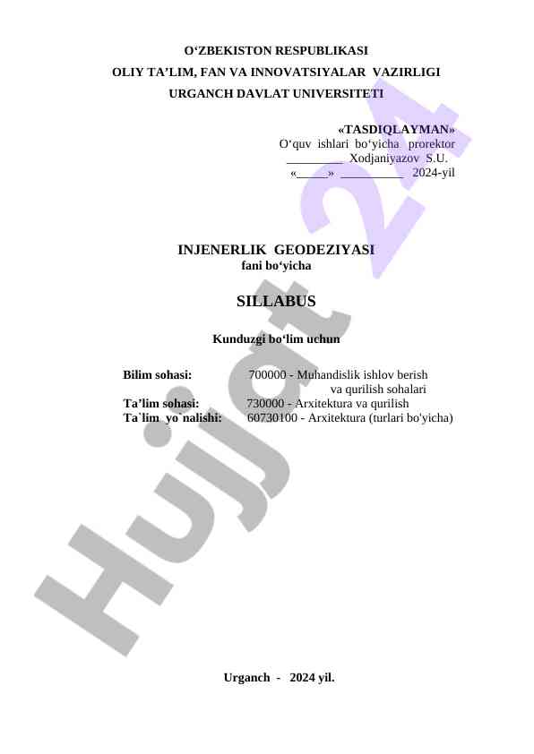 Injenerlik geodeziyasi fanidan sillabus 2024