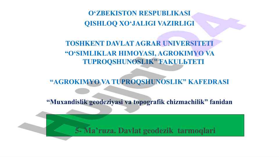Geodezik tarmoqlar va ularning turlari ma'ruzasi