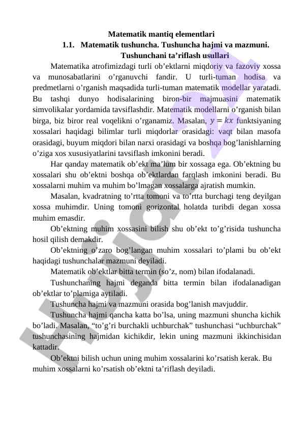 Matematik mantiq elementlari va modellar