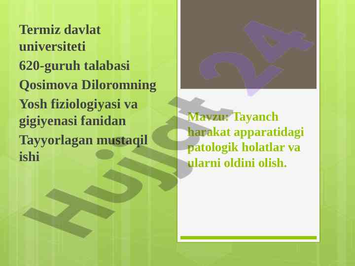 Patologik holatlar va oldini olish mavzusi