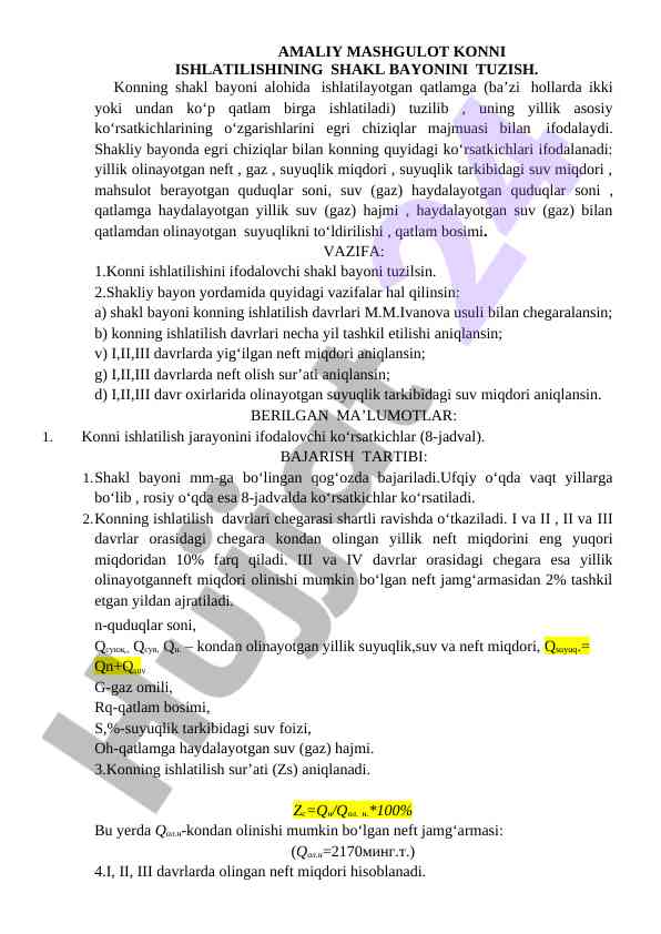 Amaliy mashg‘ulotda konni ishlatilishining shakl bayonini tuzish