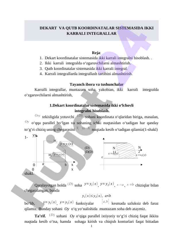 Dеkаrt va qutb koordinatalarida ikkikarrali integrallar