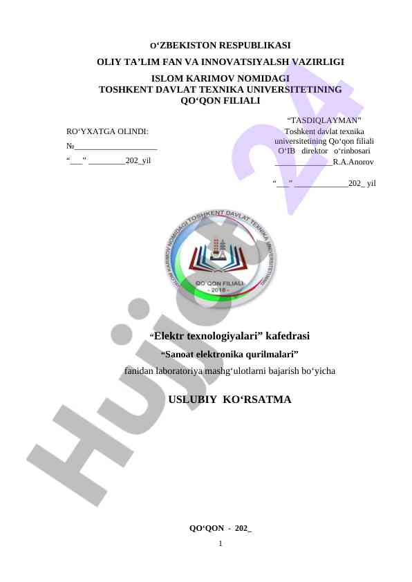 Sanoat elektronika qurilmalari laboratoriya mashg‘ulotlari