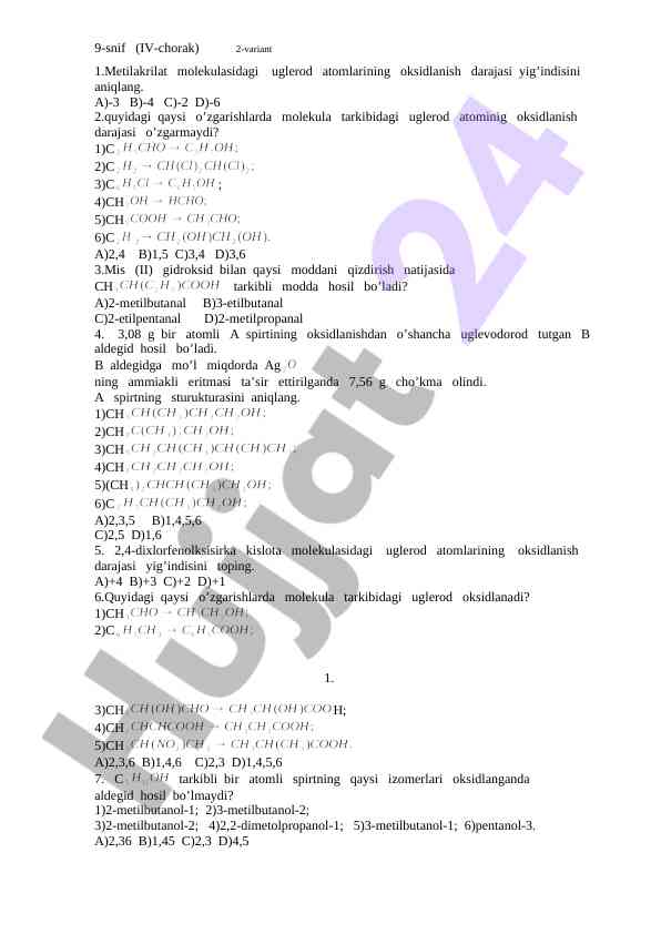 Kimyo oksidlanish darajalari testi