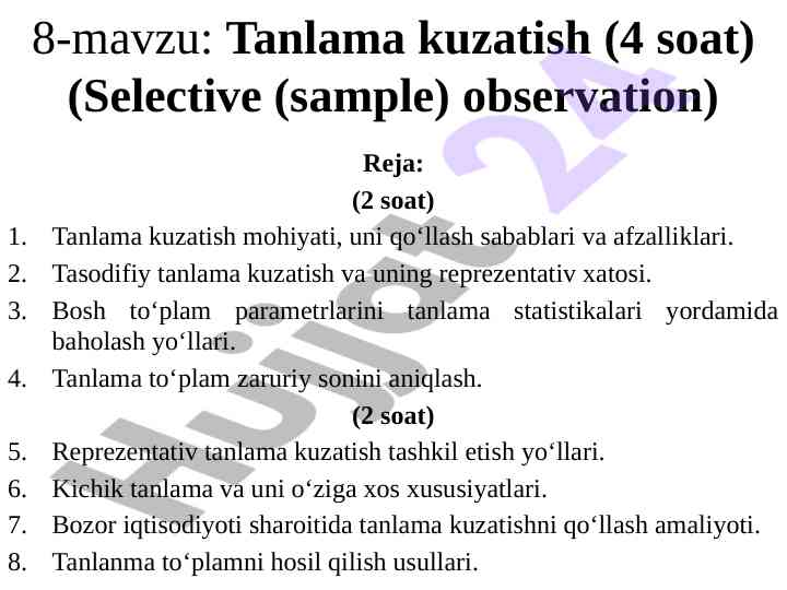 Tanlama kuzatish amaliyoti va statistik tekshirish