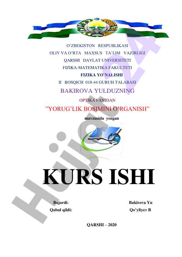 Yorug'lik bosimini o'rgatish kurs ishlari