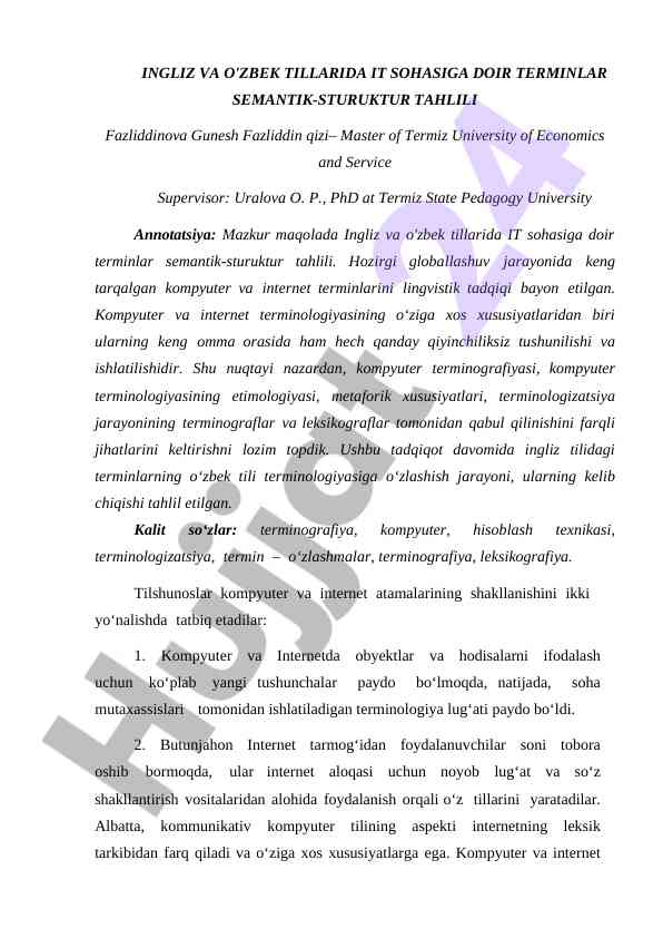 Ingliz va o'zbek tillarida it terminlarining tahlili