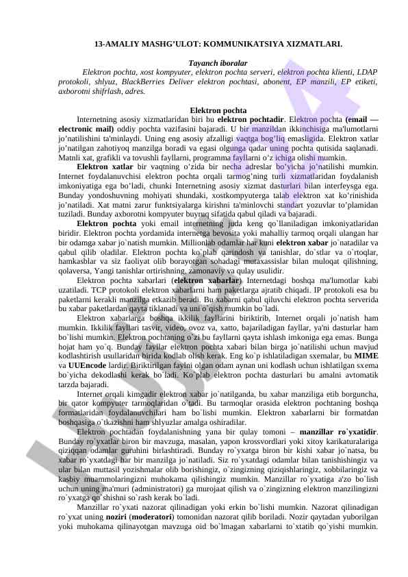 13-amaliy mashg‘ulot: kommunikatsiya xizmatlari