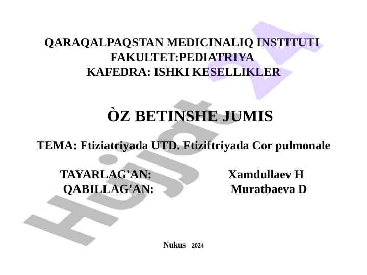 Ftiziatriyada utd va tuberkulyoz diagnostikasi