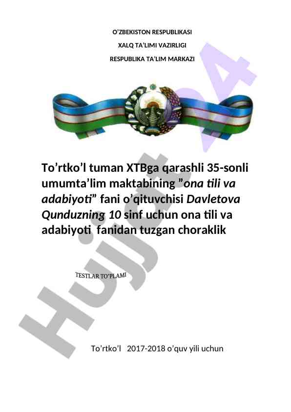Ona tili va adabiyoti fanidan test savollari
