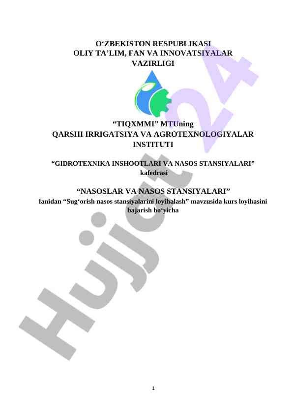 Sug‘orish nasos stansiyalarini loyihalash kursi