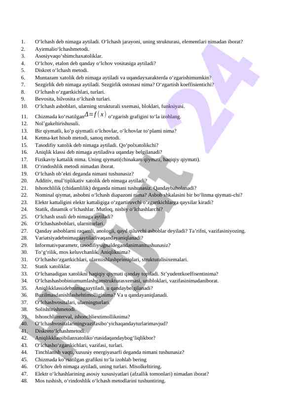 O‘lchash metodlari va ularning tuzilishi