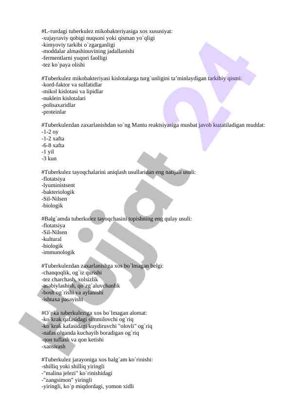 Tuberkulez mikobakteriyasi va uning xususiyatlari