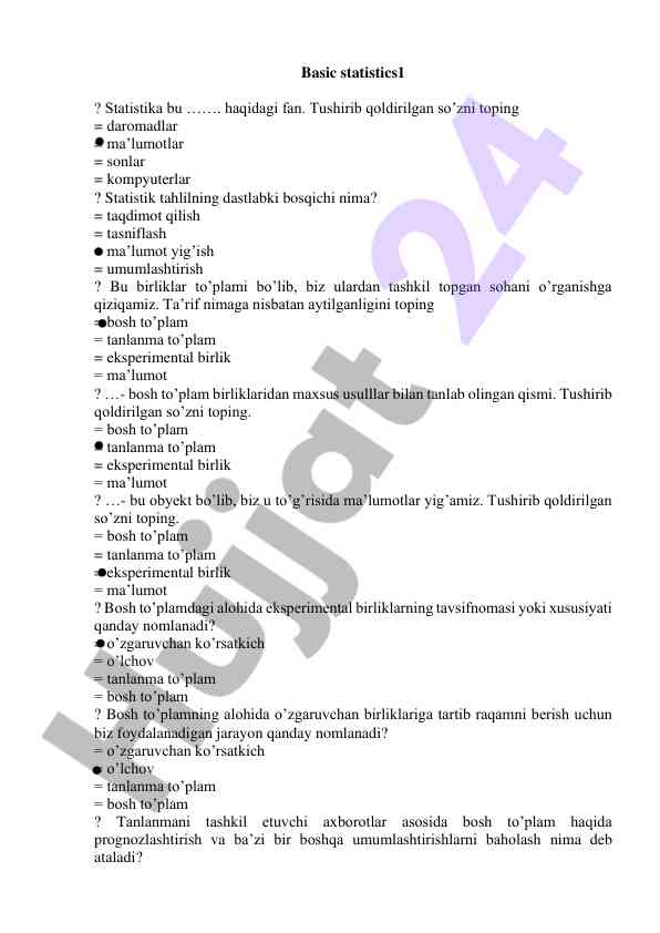 Statistika asoslari va tahlilning boshlanishi