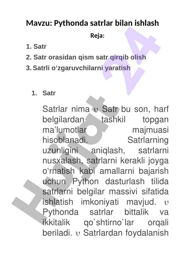 Pythonda satrlar bilan ishlash texnikalari