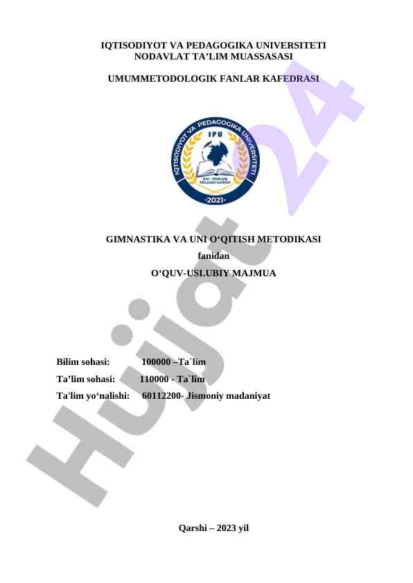 Gimnastika va uni o‘qitish metodikasi o‘quv-uslubiy majmua