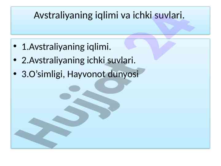 Avstraliyaning iqlimi va ichki suvlari tahlili