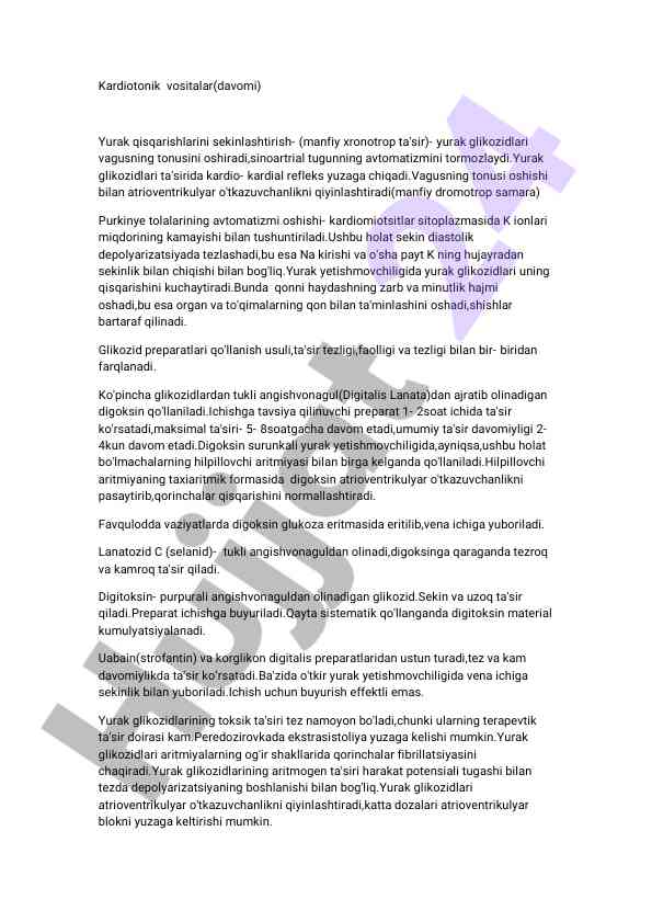Kardiotonik vositalar va ularning ta'siri