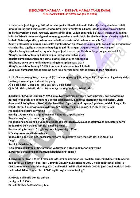 Sichqonlar junining rangi haqida savollar