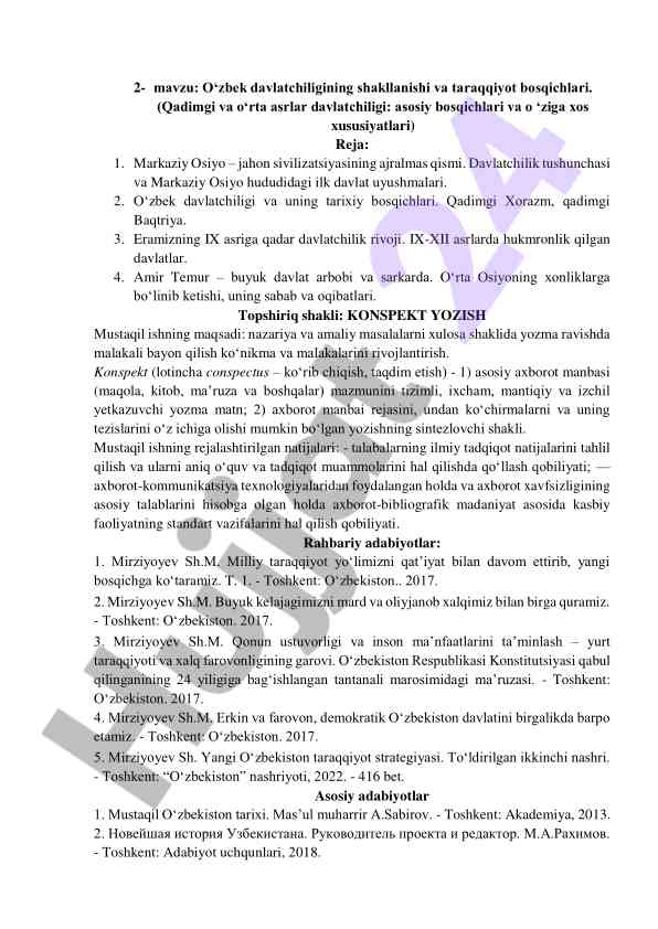 O’zbek davlatchiligining shakllanishi va taraqqiyot
