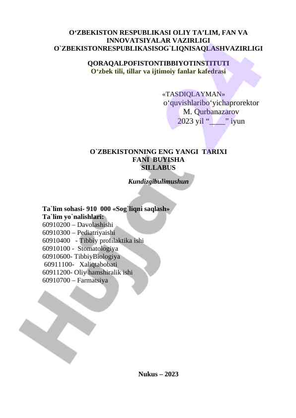 O‘zbekistonda eng yangi tarix fani sillabusi