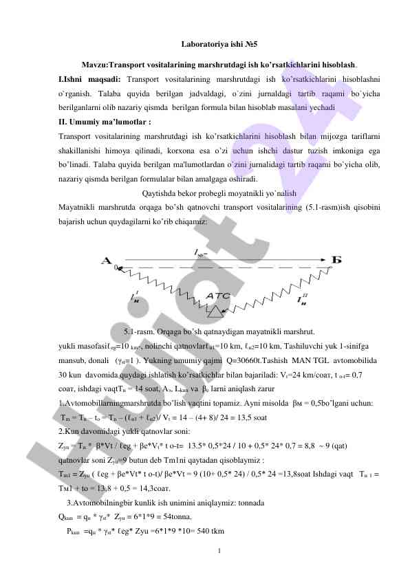 Transport vositalarining marshrutdagi ish ko'rsatkichlari