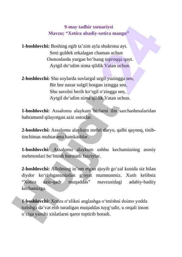 9-may xotira tadbirining ssenariysi