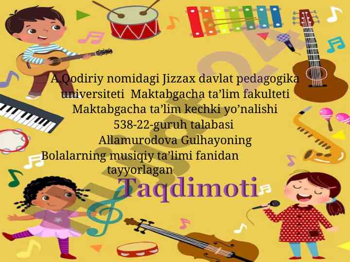 Musiqiy tarbiya berish metodlari maktabgacha yoshlar uchun