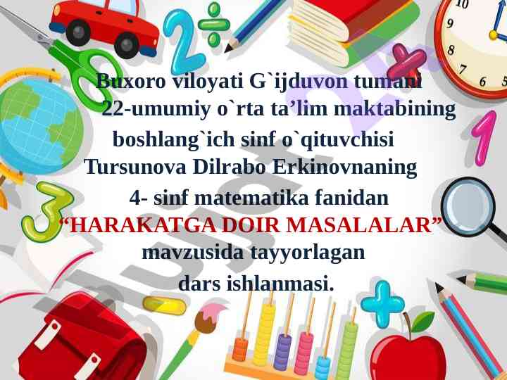 Harakatga doir masalalar dars ishlanmasi