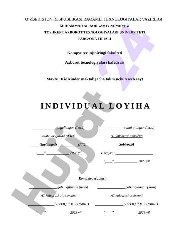 Web sayt yaratish bo‘yicha individual loyihalar