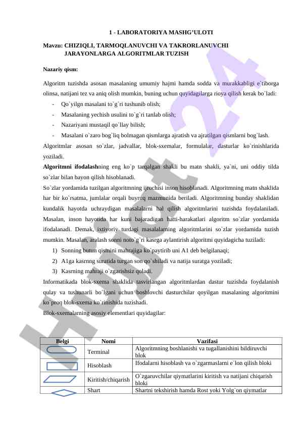 Chiziqli tarmoqlanuvchi algoritmlar tuzish