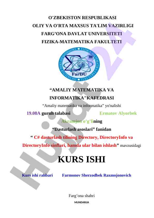 C# dasturlash tili asoslari va directory sinflari