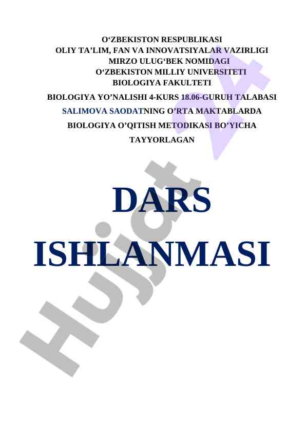 Ovqat hazm qilish sistemasi o’qitish dars ishlanmasi