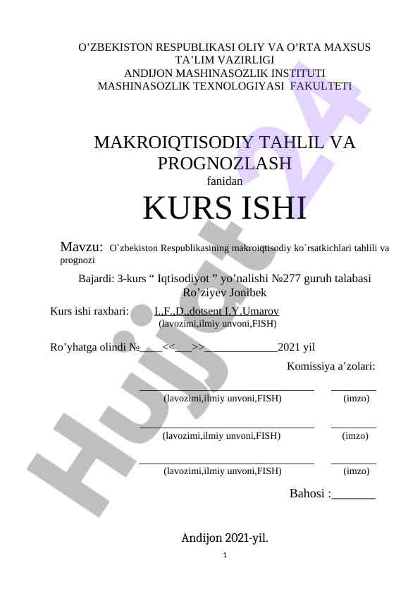 Makroiqtisodiy ko'rsatkichlar tahlili va prognozi