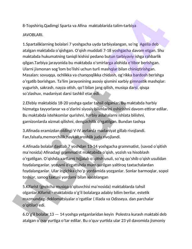 Qadimgi sparta va afina maktablari ta’limi