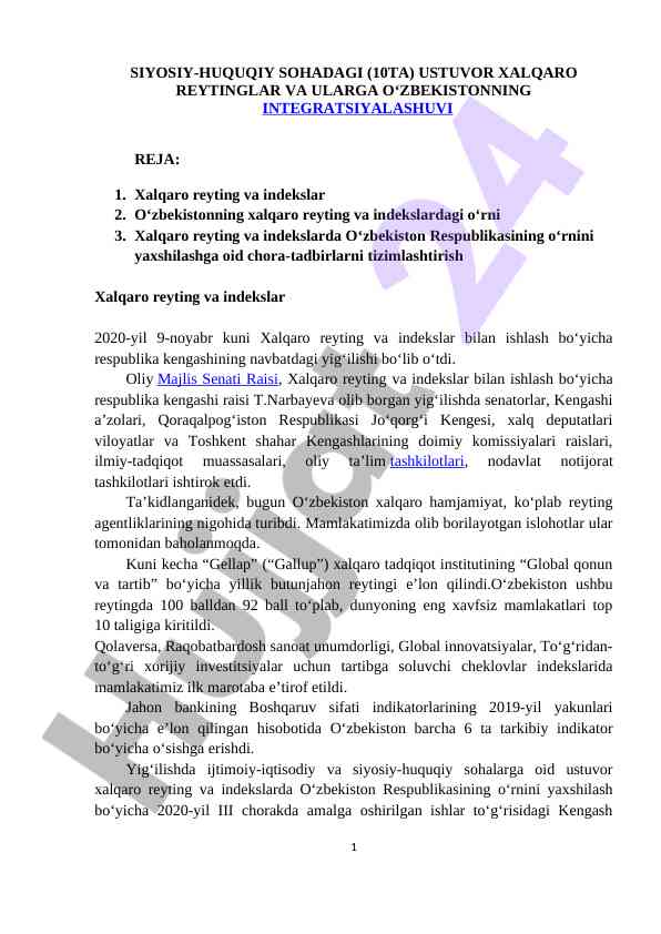 Xalqaro reytinglar va o‘zbekistonning integratsiyalashuvi