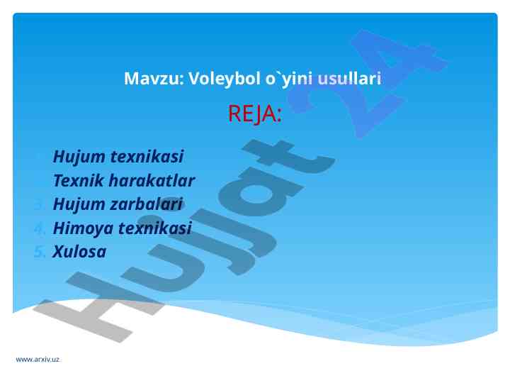 Voleybol o'yini usullari hujum texnikasi