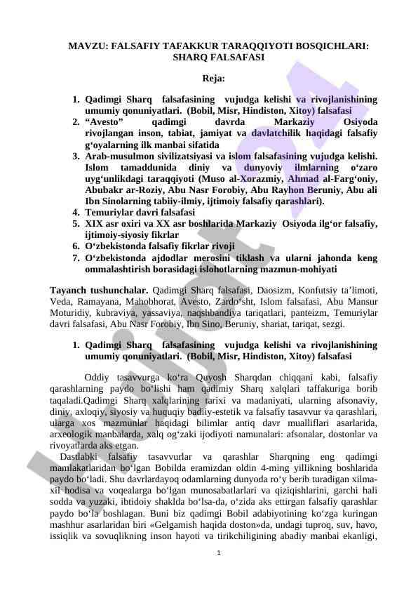 Falsafiy tafakkur taraqqiyoti bosqichlari sharq falsafasi