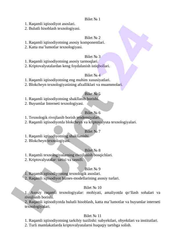 Raqamli iqtisodiyot va texnologiyalari asoslari