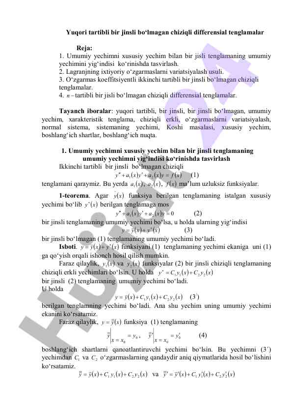 Chiziqli differensial tenglamalar tahlili