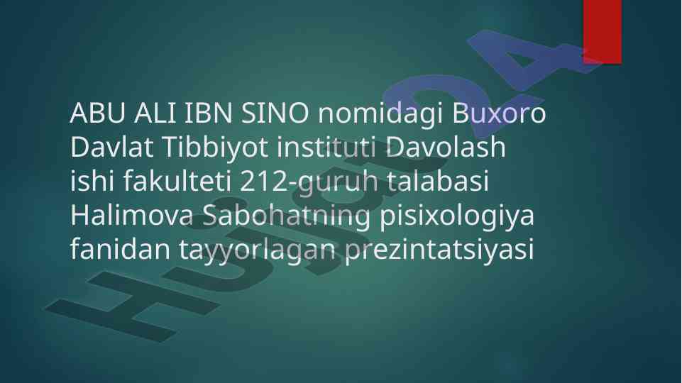 Shaxsning ichki regulyatsiya va faoliyati prezentatsiyasi
