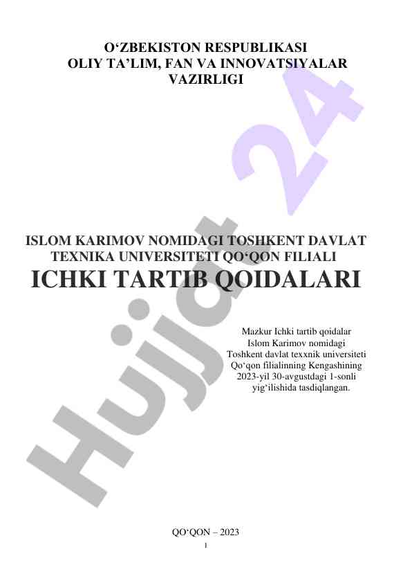 Ichki tartib qoidalari toshkent davlat texnika universitati