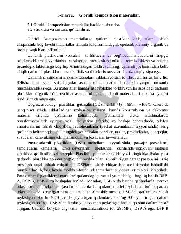 Gibridli kompozitsion materiallar tushunchasi va xossalari