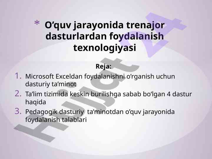 Microsoft exceldan foydalanishni o'rganish dasturi